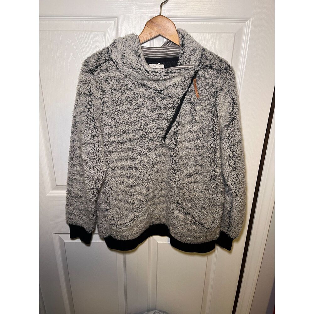 Maurices Sherpa Pullover Womens XL Gray Fleece Cozy Quarter Zip Sweater